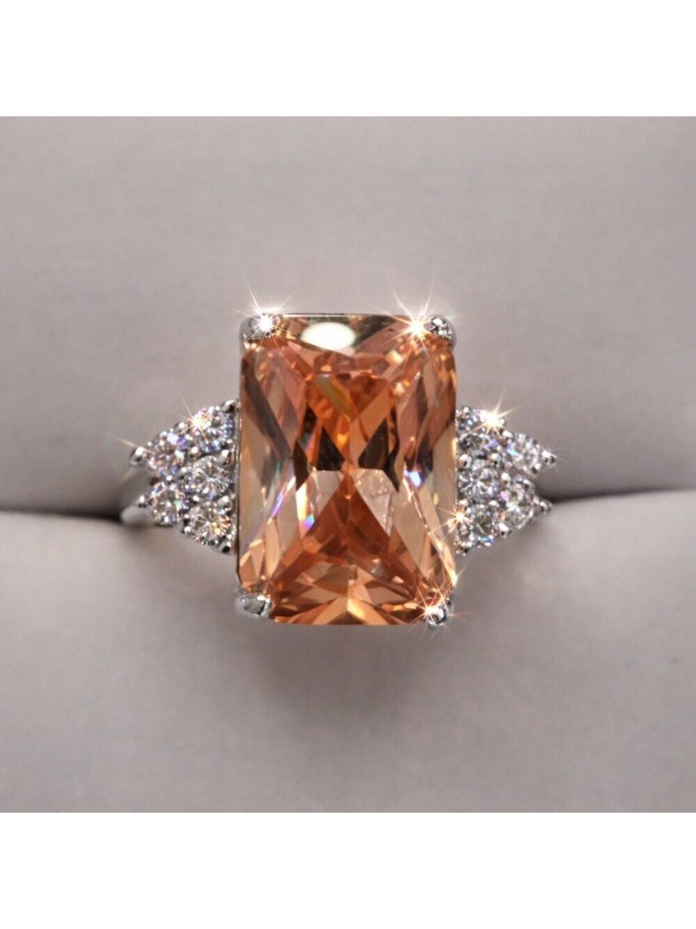 Peach Large Gemstone Silver Sterling Plated Ring Affordable Jewelry Size 7.75
